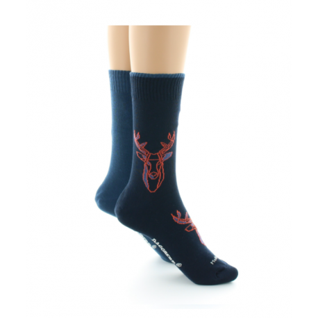 Chaussettes reversibles DAGOBERT Cerf bleu marine /bleu